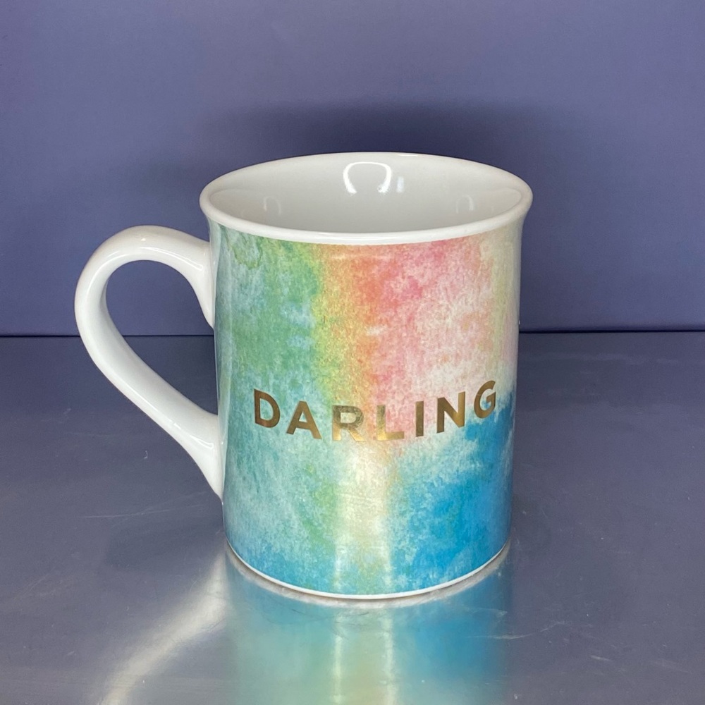 “DARLING” Mug By Isaac Mizrahi New York, Multicolored w/Gold Accented Letters